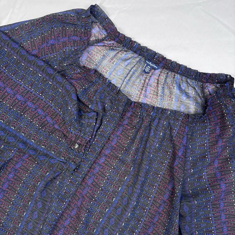 AMERICAN EAGLE Womens Sheer Chiffon Peasant Blouse Tunic 3/4‎ Sleeve Boatneck M